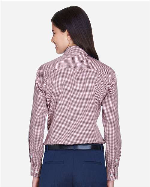 Devon & Jones D640W Women's Crown Collection Gingham Check Woven Dress Shirt - Burgundy - model back