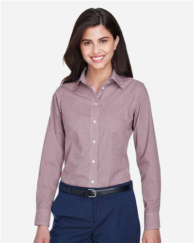 Devon & Jones D640W Women's Crown Collection Gingham Check Woven Dress Shirt - Burgundy - model front