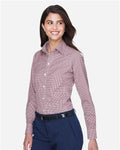 Devon & Jones D640W Women's Crown Collection Gingham Check Woven Dress Shirt - Burgundy - model side