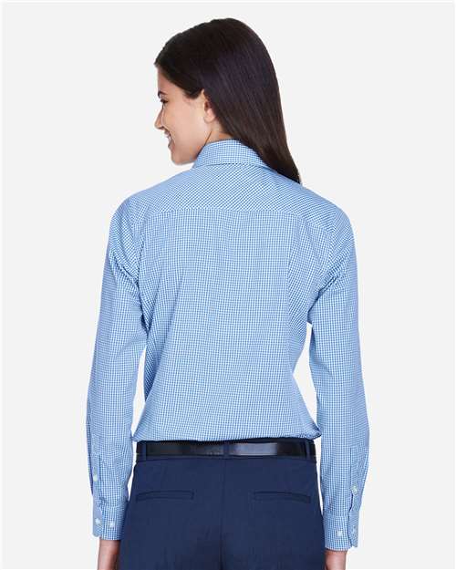 Devon & Jones D640W Women's Crown Collection Gingham Check Woven Dress Shirt - French Blue - model back