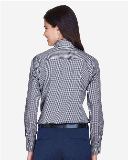 Devon & Jones D640W Women's Crown Collection Gingham Check Woven Dress Shirt - Navy - model back