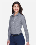 Devon & Jones D640W Women's Crown Collection Gingham Check Woven Dress Shirt - Navy - model side