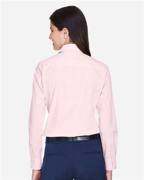 Devon & Jones D640W Women's Crown Collection Gingham Check Woven Dress Shirt - Pink - model back