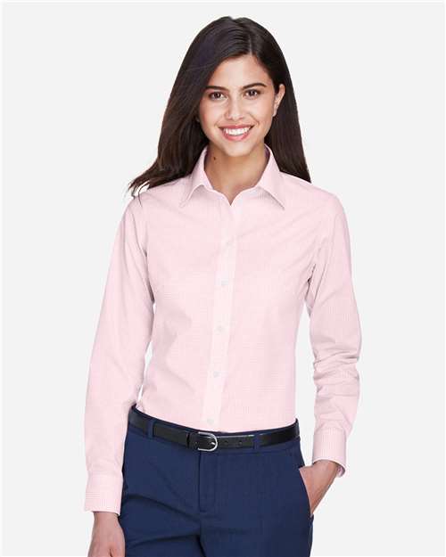 Devon & Jones D640W Women's Crown Collection Gingham Check Woven Dress Shirt - Pink - model front