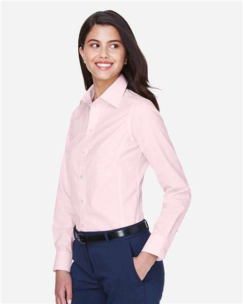 Devon & Jones D640W Women's Crown Collection Gingham Check Woven Dress Shirt - Pink - model side
