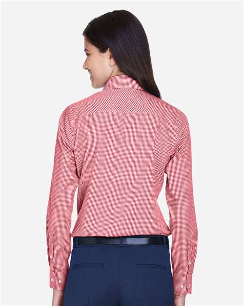 Devon & Jones D640W Women's Crown Collection Gingham Check Woven Dress Shirt - Red - model back