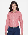 Devon & Jones D640W Women's Crown Collection Gingham Check Woven Dress Shirt - Red - model front
