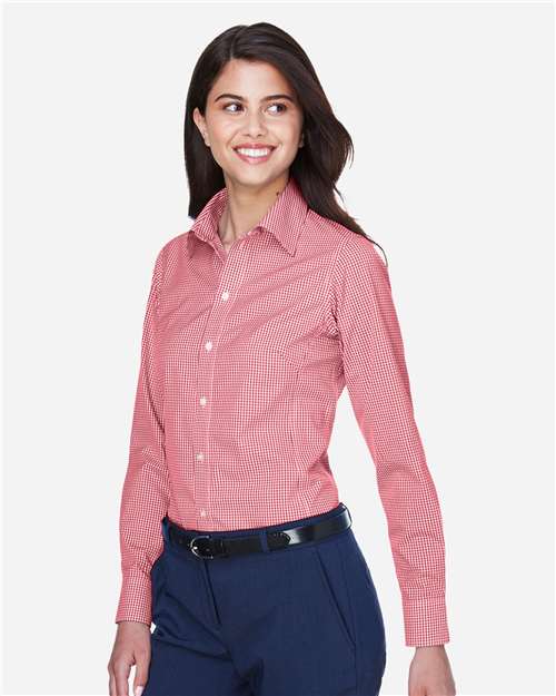 Devon & Jones D640W Women's Crown Collection Gingham Check Woven Dress Shirt - Red - model side