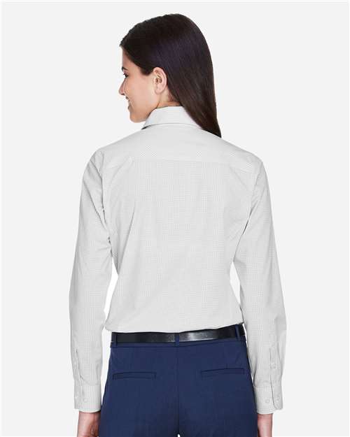 Devon & Jones D640W Women's Crown Collection Gingham Check Woven Dress Shirt - Silver - model back