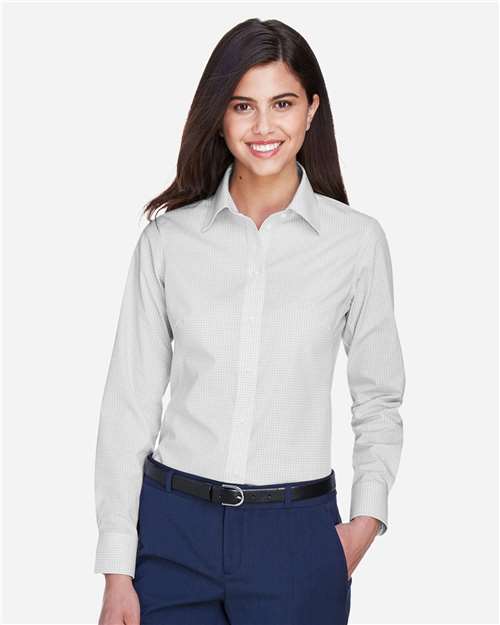 Devon & Jones D640W Women's Crown Collection Gingham Check Woven Dress Shirt - Silver - model front