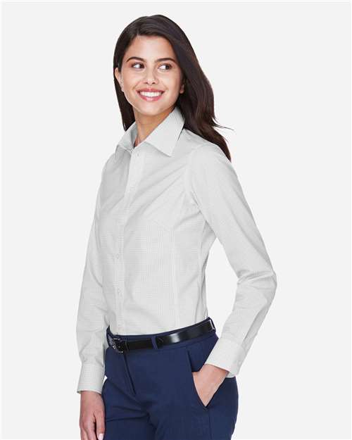 Devon & Jones D640W Women's Crown Collection Gingham Check Woven Dress Shirt - Silver - model side