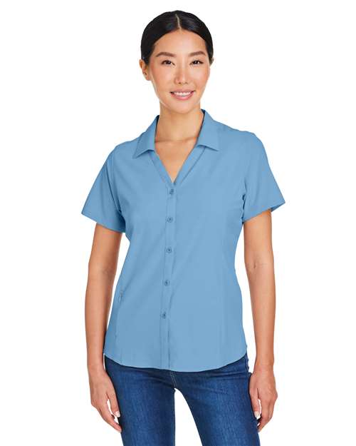Core 365 CE510W Women's Ultra UVP Marina Shirt - Columbia Blue - model front