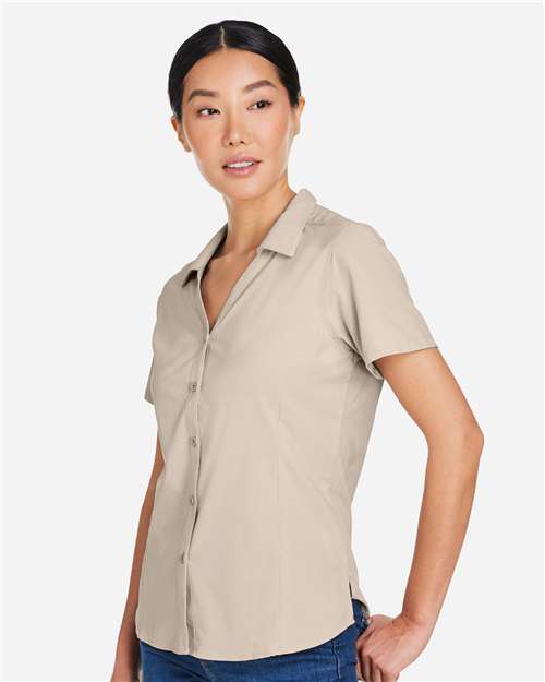 Core 365 CE510W Women's Ultra UVP Marina Shirt - Stone - model side