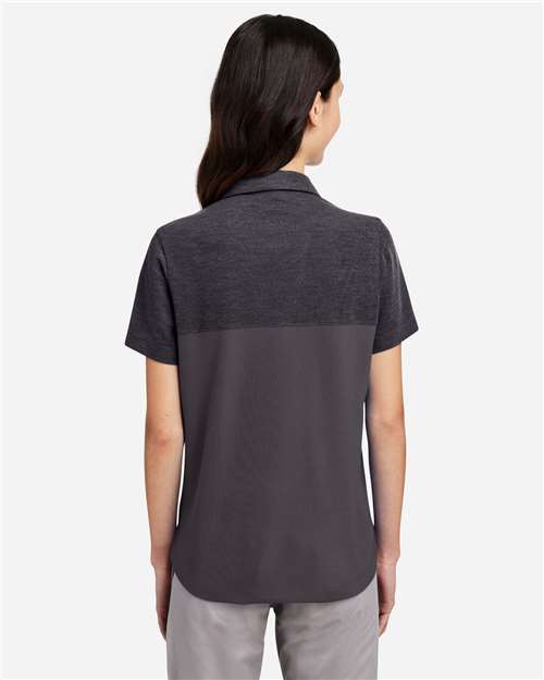 Core 365 CE112CW Women's Fusion ChromaSoft Colorblock Polo - Carbon/ Carbon Heather - model back
