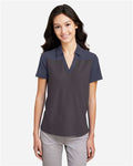Core 365 CE112CW Women's Fusion ChromaSoft Colorblock Polo - Carbon/ Classic Navy Heather - model front