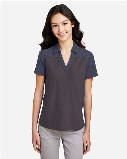 Core 365 CE112CW Women's Fusion ChromaSoft Colorblock Polo - Carbon/ Classic Navy Heather - model front