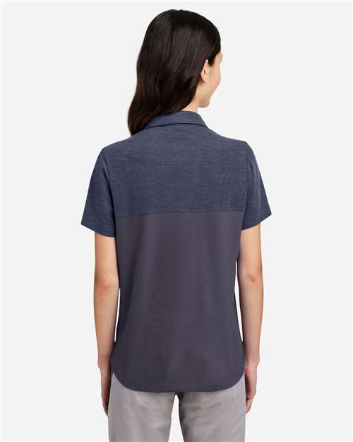 Core 365 CE112CW Women's Fusion ChromaSoft Colorblock Polo - Classic Navy/ Classic Navy Heather - model back