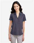 Core 365 CE112CW Women's Fusion ChromaSoft Colorblock Polo - Classic Navy/ Classic Navy Heather - model front
