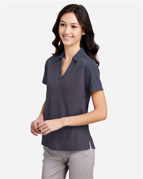 Core 365 CE112CW Women's Fusion ChromaSoft Colorblock Polo - Classic Navy/ Classic Navy Heather - model side