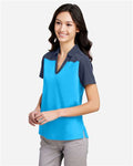 Core 365 CE112CW Women's Fusion ChromaSoft Colorblock Polo - Electric Blue/ Classic Navy Heather - model side