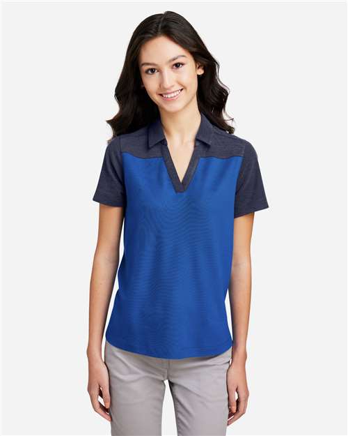 Core 365 CE112CW Women's Fusion ChromaSoft Colorblock Polo - True Royal/ Classic Navy Heather - model front