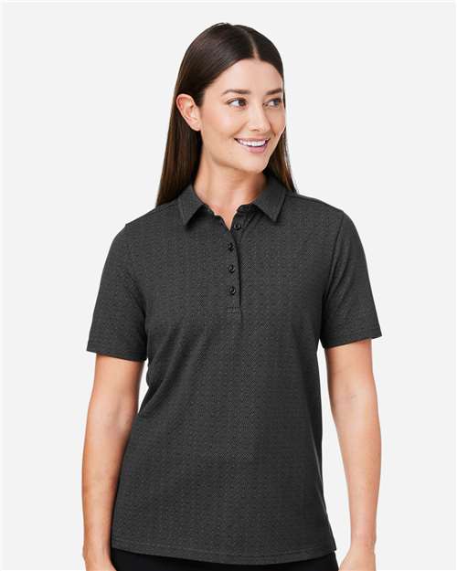 Devon & Jones DG101W Women's Crownlux Performance Geo Polo - Black/ Graphite - model front