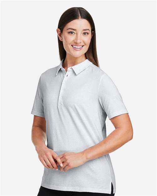 Devon & Jones DG101W Women's Crownlux Performance Geo Polo - White/ Silver - model side