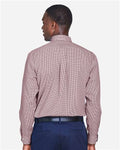 Devon & Jones D640 Men's Crown Collection Gingham Check Woven Dress Shirt - Burgundy - model back