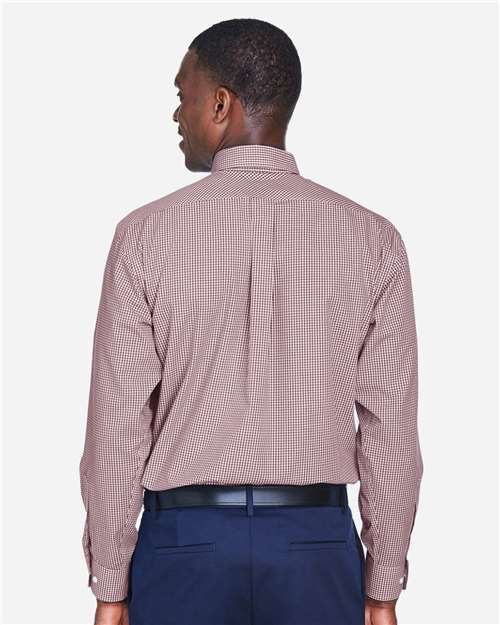 Devon & Jones D640 Men's Crown Collection Gingham Check Woven Dress Shirt - Burgundy - model back