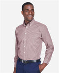Devon & Jones D640 Men's Crown Collection Gingham Check Woven Dress Shirt - Burgundy - model side