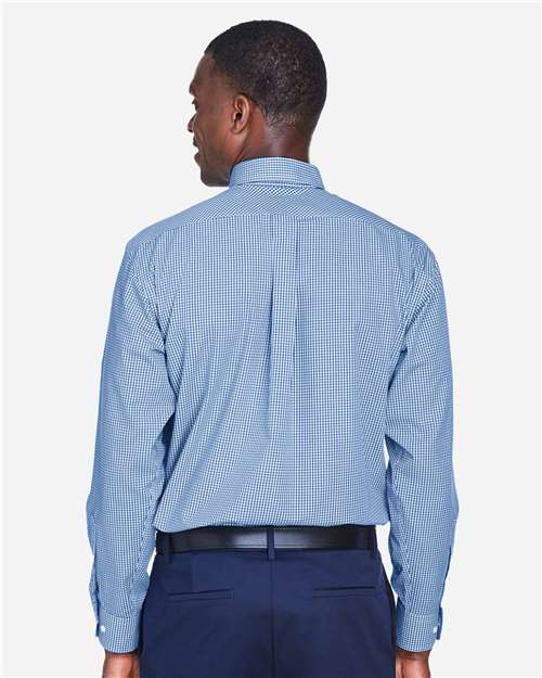 Devon & Jones D640 Men's Crown Collection Gingham Check Woven Dress Shirt - French Blue - model back