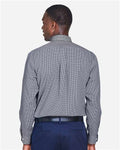 Devon & Jones D640 Men's Crown Collection Gingham Check Woven Dress Shirt - Navy - model back