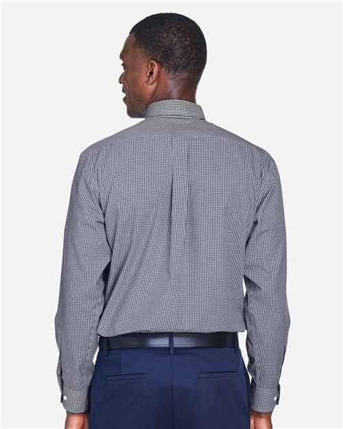 Devon & Jones D640 Men's Crown Collection Gingham Check Woven Dress Shirt - Navy - model back