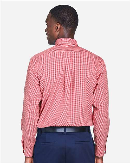 Devon & Jones D640 Men's Crown Collection Gingham Check Woven Dress Shirt - Red - model back