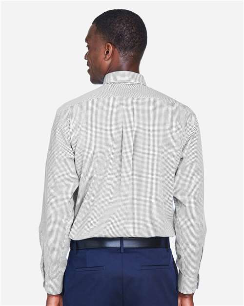 Devon & Jones D640 Men's Crown Collection Gingham Check Woven Dress Shirt - Silver - model back