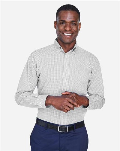 Devon & Jones D640 Men's Crown Collection Gingham Check Woven Dress Shirt - Silver - model front