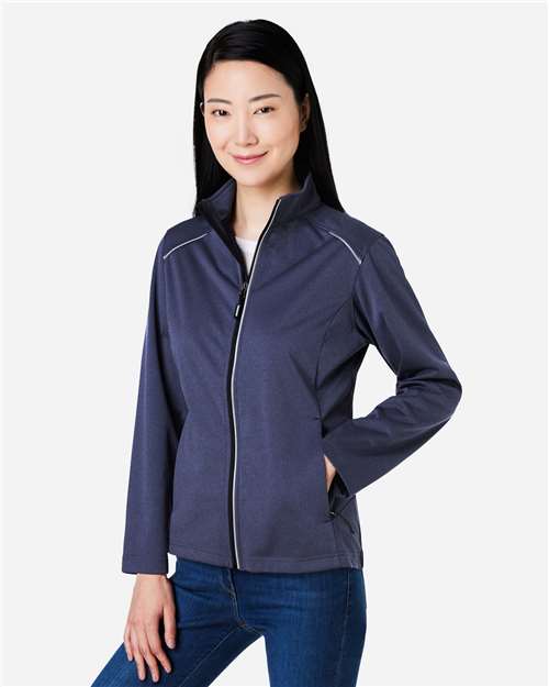 Core 365 CE708W Women's Techno Lite Three-Layer Knit Tech-Shell - Classic Navy Heather - model side