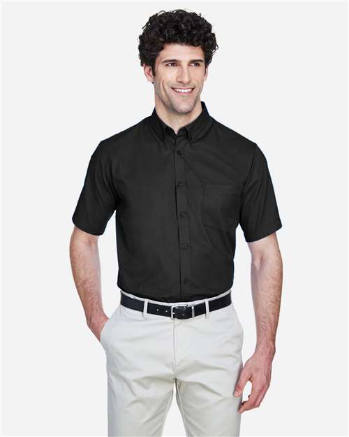 Core 365 88194 Men's Optimum Short Sleeve Twill Dress Shirt - Black - model front