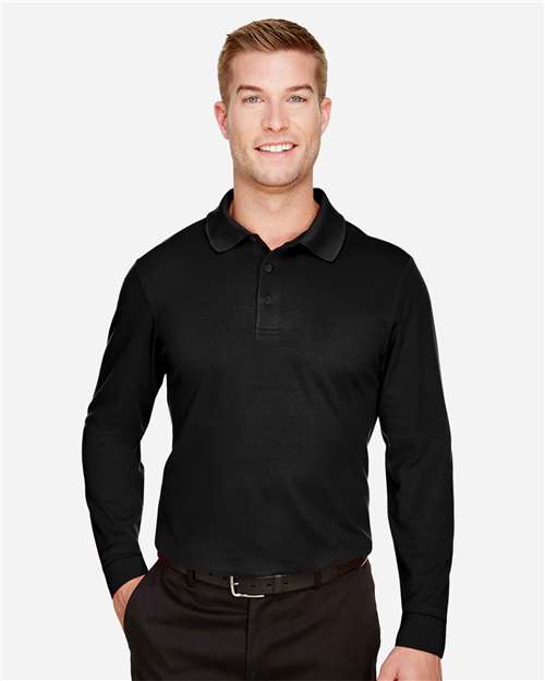 Devon & Jones DG20L Men's CrownLux Performance Plaited Long Sleeve Polo - Black - model front