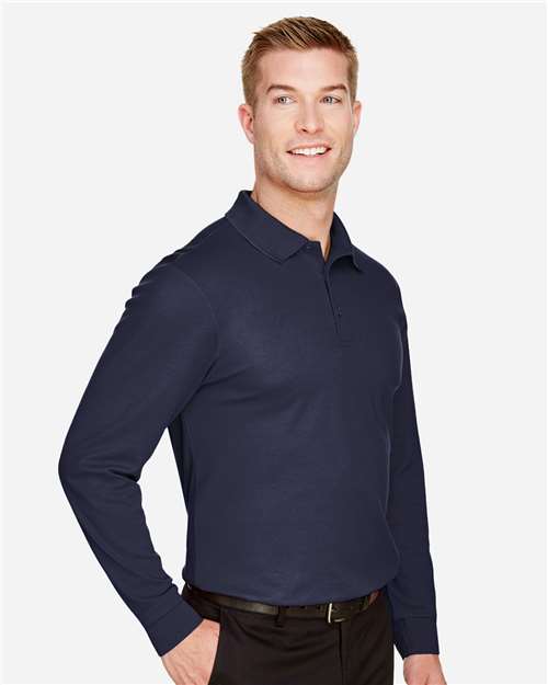Devon & Jones DG20L Men's CrownLux Performance Plaited Long Sleeve Polo - Navy - model side