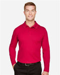 Devon & Jones DG20L Men's CrownLux Performance Plaited Long Sleeve Polo - Red - model front