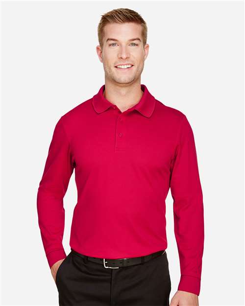 Devon & Jones DG20L Men's CrownLux Performance Plaited Long Sleeve Polo - Red - model front