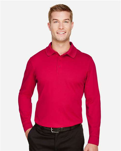 Devon & Jones DG20L Men's CrownLux Performance Plaited Long Sleeve Polo - Red - model front