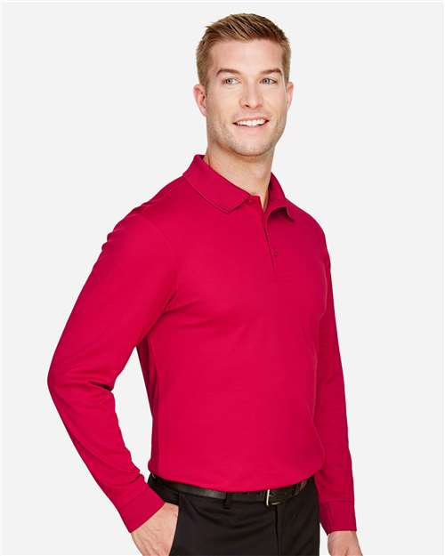 Devon & Jones DG20L Men's CrownLux Performance Plaited Long Sleeve Polo - Red - model side