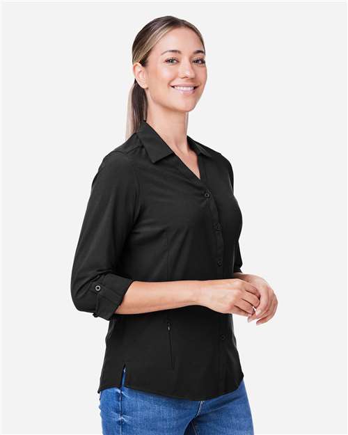 Core 365 CE510LW Women's Ultra UVP Marina Shirt - Black - model side