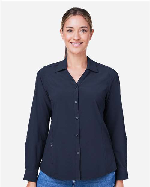 Core 365 CE510LW Women's Ultra UVP Marina Shirt - Classic Navy - model front