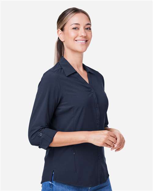 Core 365 CE510LW Women's Ultra UVP Marina Shirt - Classic Navy - model side