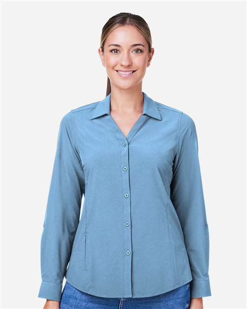 Core 365 CE510LW Women's Ultra UVP Marina Shirt - Columbia Blue - model front