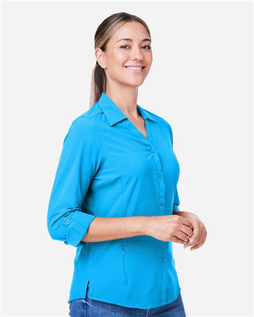 Core 365 CE510LW Women's Ultra UVP Marina Shirt - Electric Blue - model side