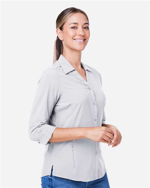 Core 365 CE510LW Women's Ultra UVP Marina Shirt - Platinum - model side